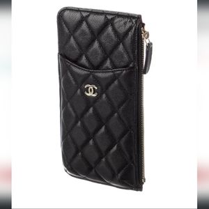 Chanel Black Cell Phone Pouch Card Holder Zip Wallet